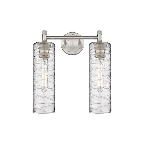 Innovations Crown Point 13.88 in. 2-Light Satin Nickel Vanity Light with Glass Shade