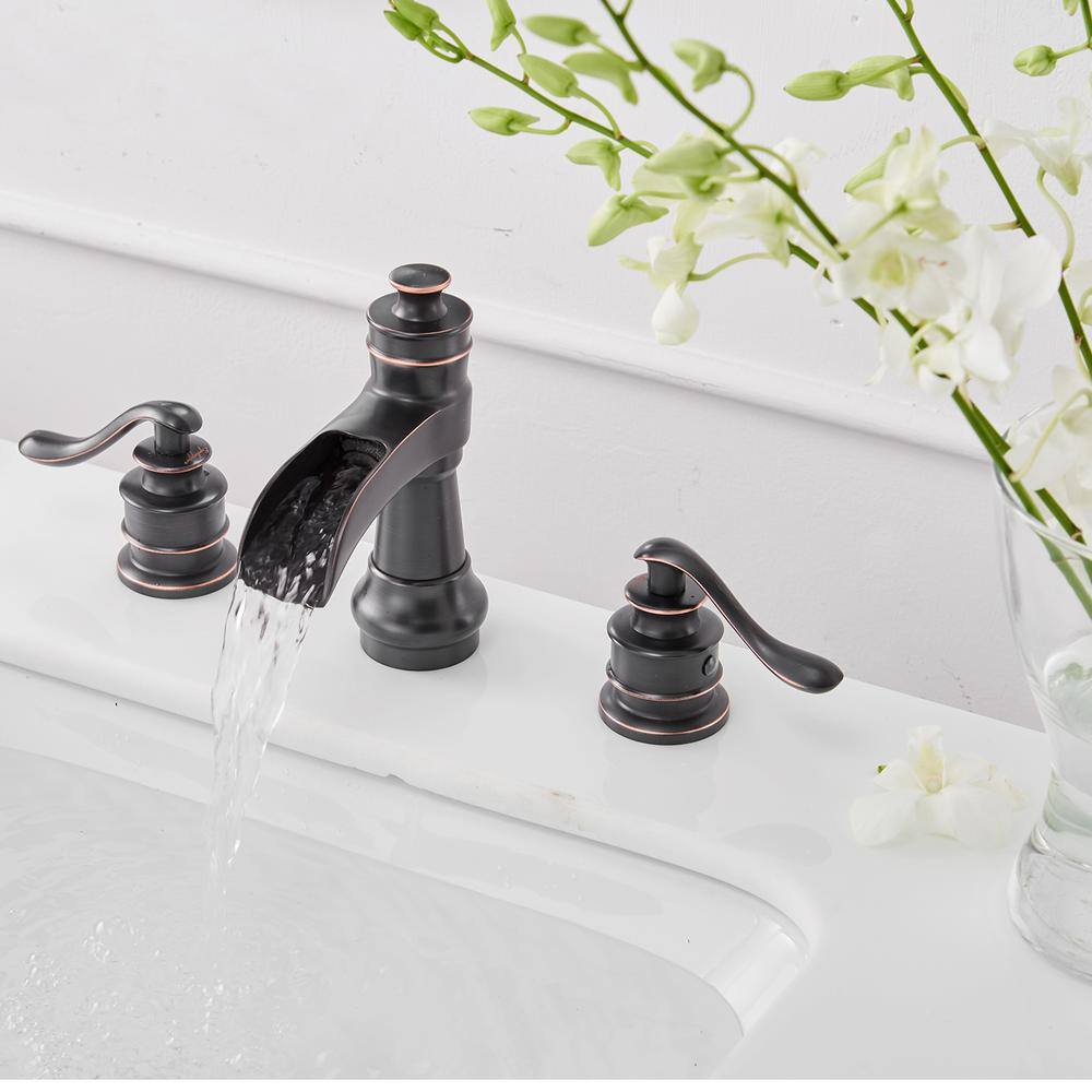 Oil Rubbed Bronze 8-Inch Widespread Bathroom Faucet with Waterfall Spout