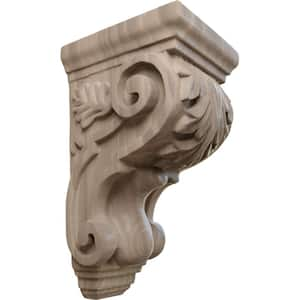 4 in. x 3-1/2 in. x 7 in. Unfinished Wood Walnut Small Traditional Acanthus Corbel