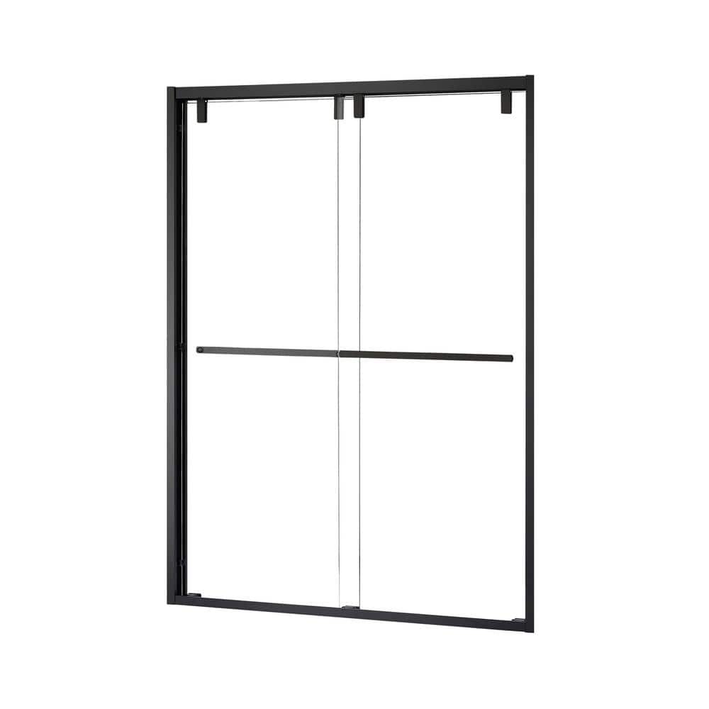60" Matte Black and Clear Glass Semi-Frameless Shower Door