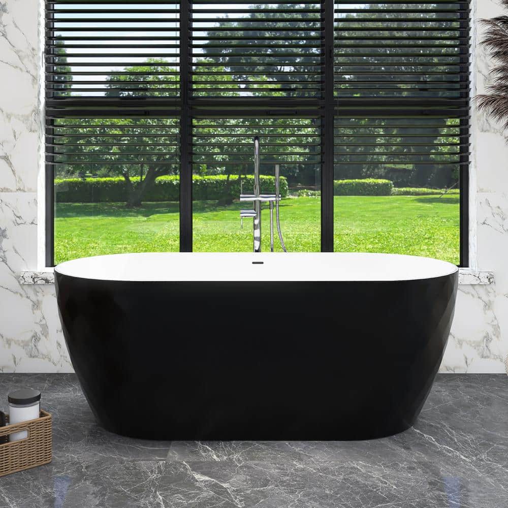 59" Black and White Acrylic Double Slipper Freestanding Bathtub