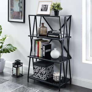 Libi 44 in. H Black 4-Shelf Bookcase With Glass Shelves