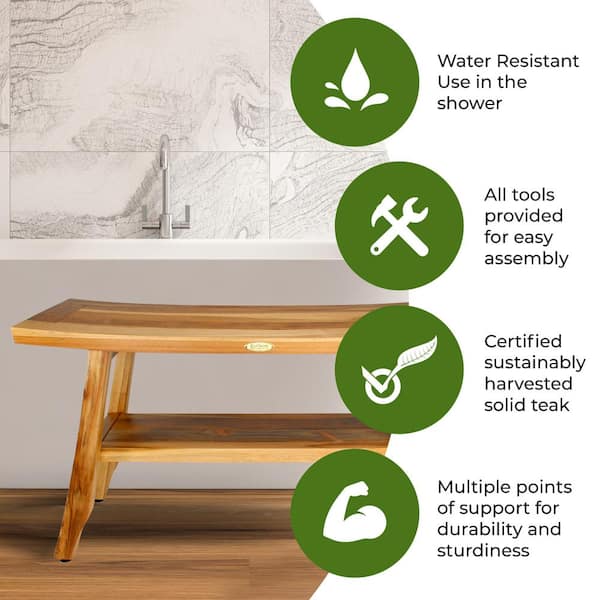 24 Tranquility ED941 Wide Teak Shower Bench with Handles - EcoDecors
