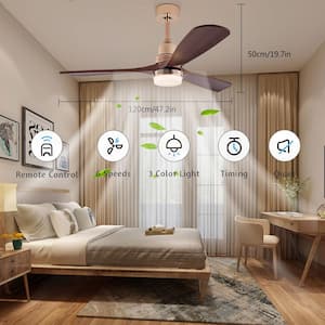 48 in. Integrated LED Indoor Reversible 6 Speeds Smart Timing Dark Brown Ceiling Fan with Light and Remote