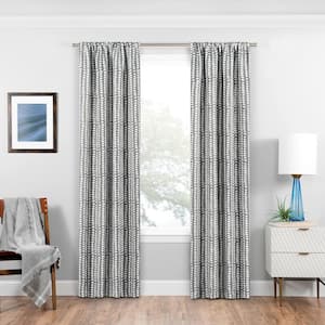 Naya Grey Geometric Pattern Polyester 37 in. W x 84 in. L Blackout Single Rod Pocket Curtain Panel