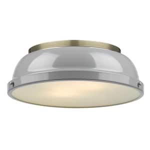 Duncan 2-Light Aged Brass Flush Mount with Gray Shade