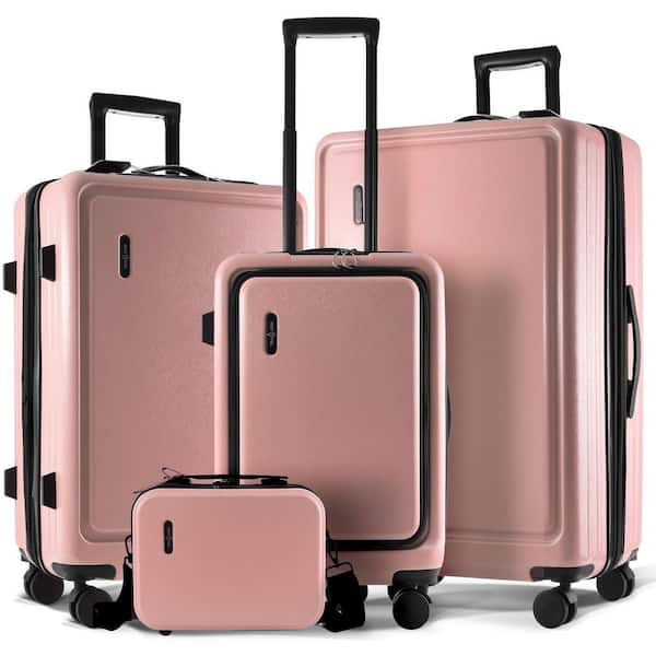 TRAVELARIM 4-Piece Pink Nested Hard Luggage Set Expandable Spinner Suitcase Carry-On Weekender Exterior USB port TSA Compliant