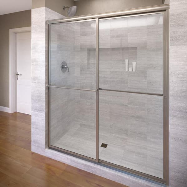Basco Deluxe 47 in. x 71-1/2 in. Framed Bypass Shower Door in Brushed Nickel with Handle