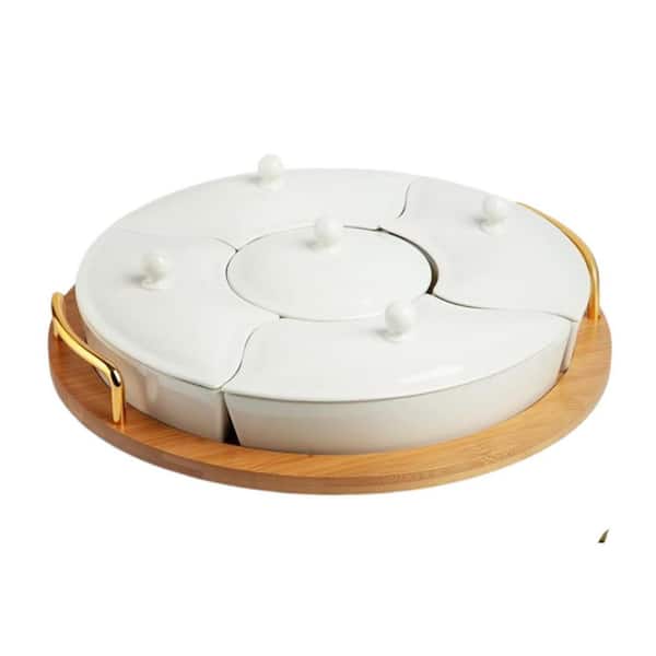 3.90 in. White Ceramic Round Chip and Dip Servers Set of 1, Serving Platters and Divided Serving Tray