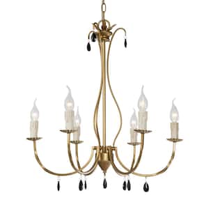 6-Light Farmhouse Chandelier With Vintage Brushed Gold Elegance, Perfect for Home Accent Lighting