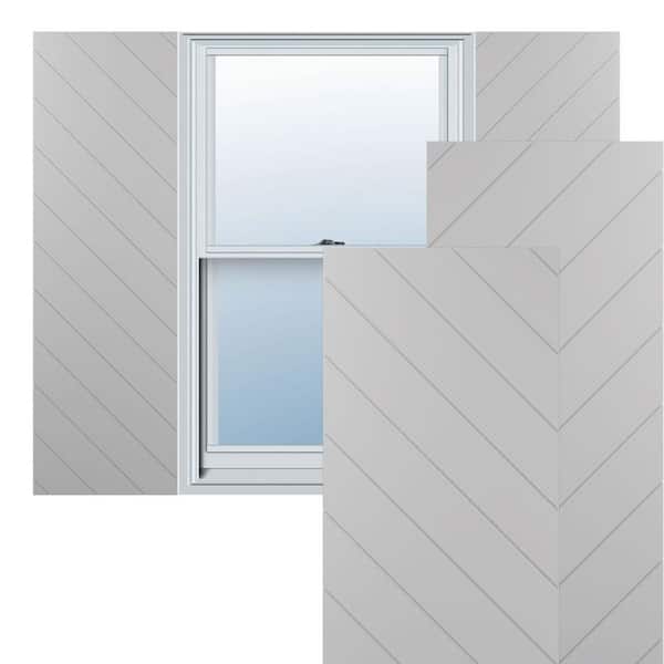 Ekena Millwork 15-in W x 35-in H True Fit PVC Diagonal Slat Modern Style Fixed Mount Shutters, Primed