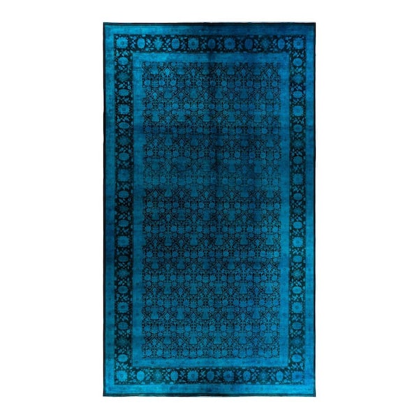 Overdyed Blue 12 ft. x 18 ft. Solid Wool Indoor Area Rug