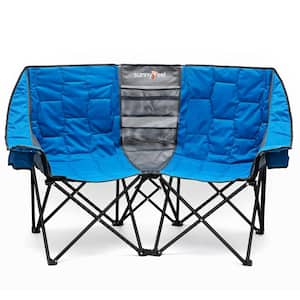 Outdoor Metal Frame Blue Double Seat Camping Chair Beach Chair with Side Pocket