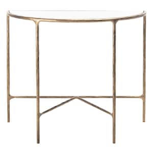 Jessa 18 in. Brass/White Rectangle Metal Console Table