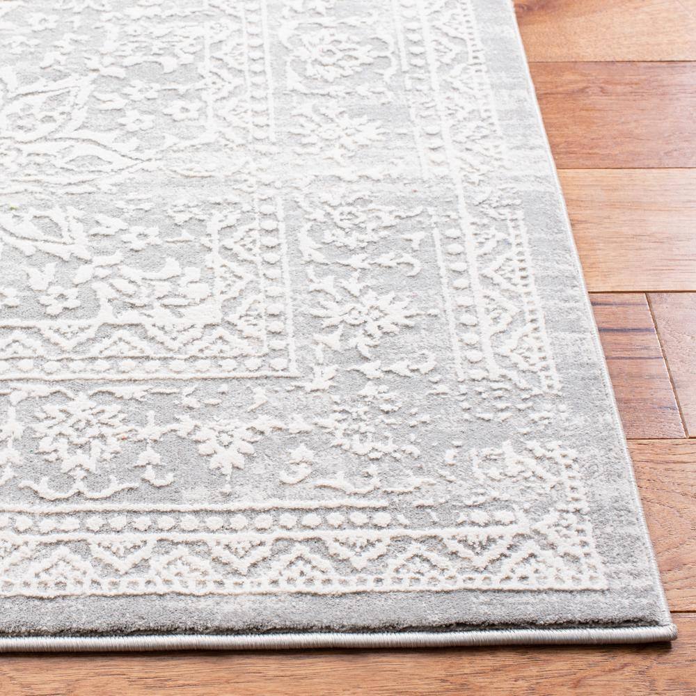 Gray Floral Motif Cotton Synthetic 4' x 6' Area Rug