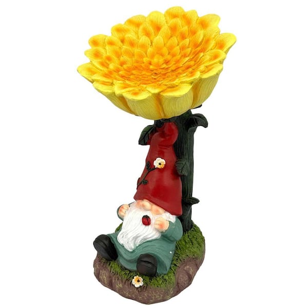 Sunflower Gnome Bird Feeder Garden Statue 17 in.
