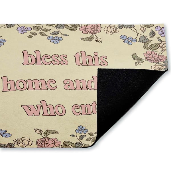 Bless This Home Florals Beige 18 in. x 30 in. Polyester Non-Slip Outdoor Door Mat