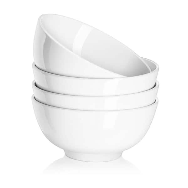 6 in. 22 fl. oz. White Ceramic,Microwave Dishwasher Safe Kitchen Soup Cereal Bowls, Stackable Chip Resistant, Set of 4