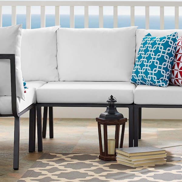MODWAY Riverside Aluminum Armless Middle Outdoor Sectional Chair in Gray with White Cushions