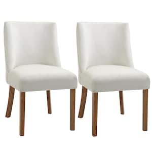 Cream White Modern Living Room Chair Set Makeup Chairs Side Chairs with High Back Upholstered Seats and Solid Wood Legs
