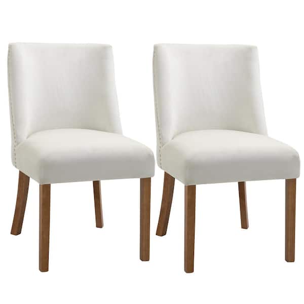 HOMCOM Cream White Modern Living Room Chair Set Makeup Chairs Side Chairs with High Back Upholstered Seats and Solid Wood Legs