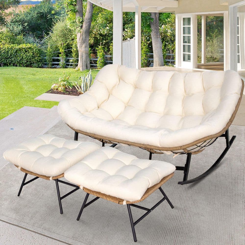 Oversized PE Wicker Outdoor Rocking Chair Double Egg Chair Rocker Papasan C