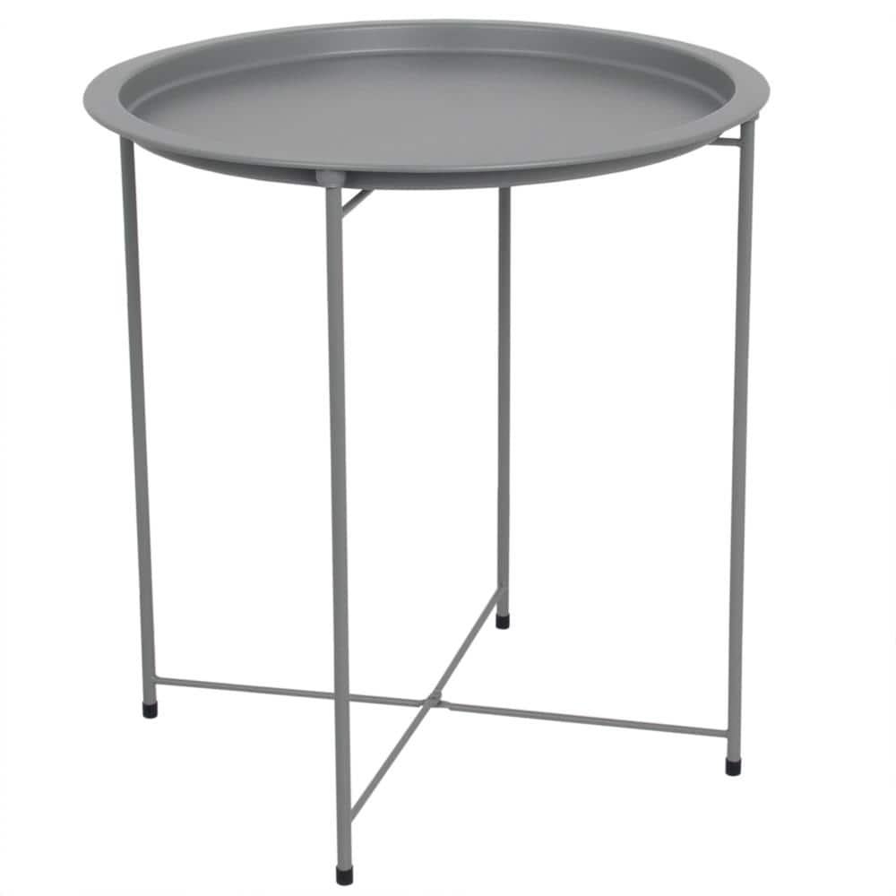 Home Basics Foldable Round Multi-Purpose Matte Grey Side Accent Metal Table, Gray -  HDC65337