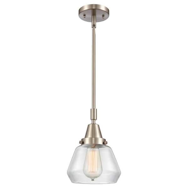 Fulton 100-Watt 1-Light Brushed Satin Nickel Standard Mini Pendant Light with Clear Glass Shade, No Bulbs Included