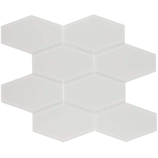 Long Hex 11 in. x 10.6 in. Misty Grey Matte Glass Mesh-Mounted Mosaic Tile (9.02 sq. ft./Case)