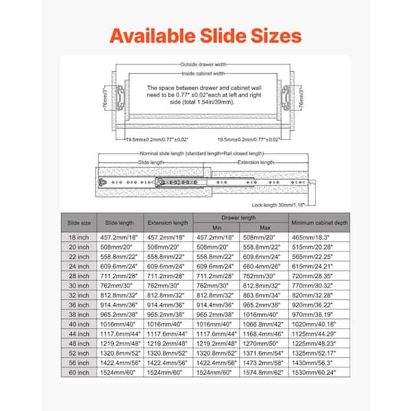 SKYSHALO Full Extension Drawer Slides 30 in. Carbon Steel, Side