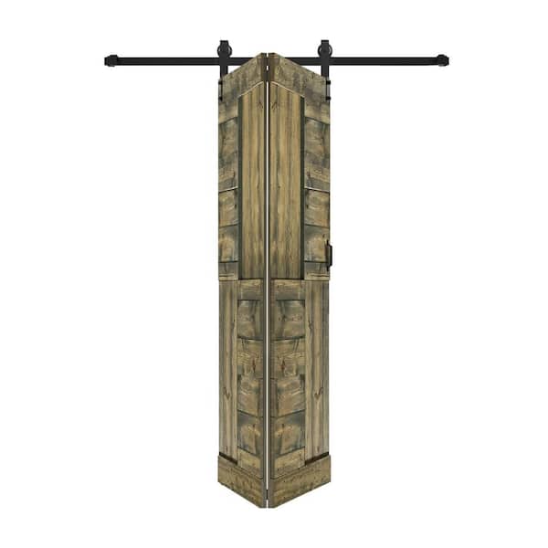 ISLIFE S Style 36in.x84in.(18''x84''x2panels)Aged Barrel Solid Wood Bi-Fold Barn Door With Hardware Kit-Assembly Needed