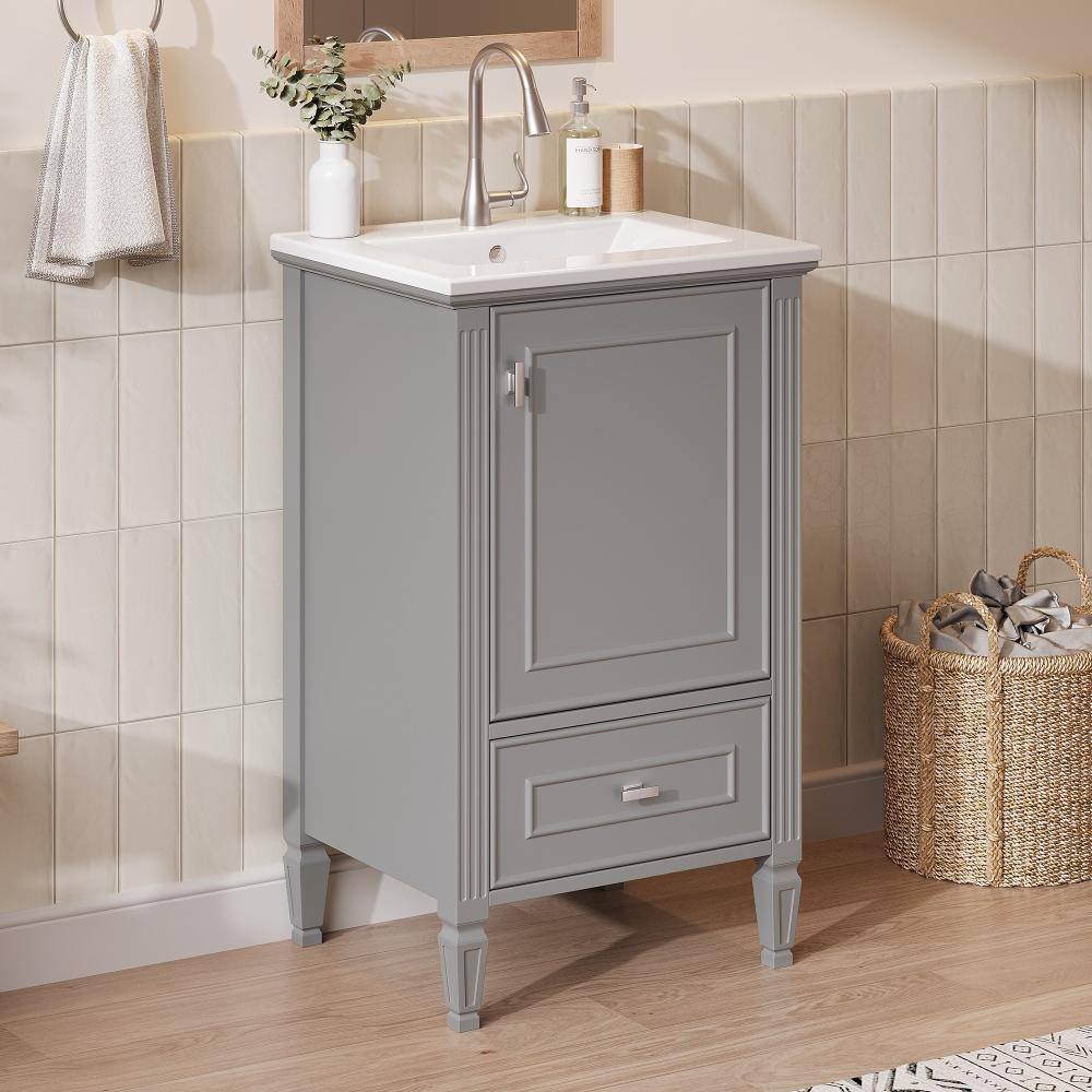 20 in.Single Sink Grey Freestanding Bathroom Vanity with White Ceramic Top,Soft-Close Door,Drawers price history on PriceWatchPro
