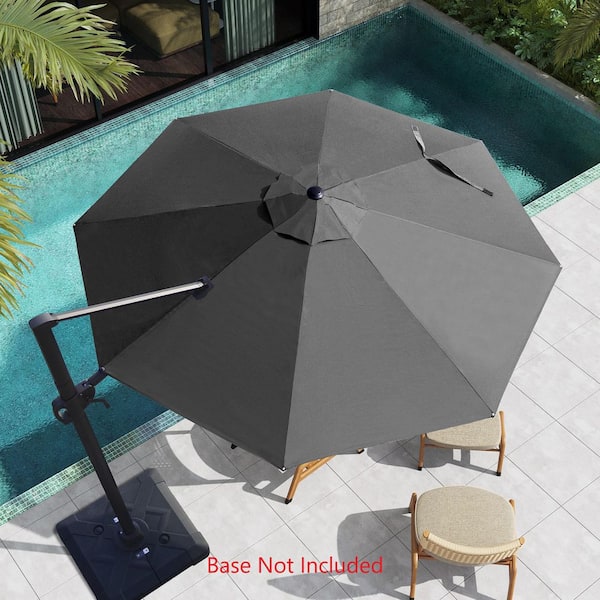 Pellebant 11 ft. Round Aluminum Heavy-Duty 360° Rotation Offset Cantilever Patio Umbrella in Dark Gray with No Base