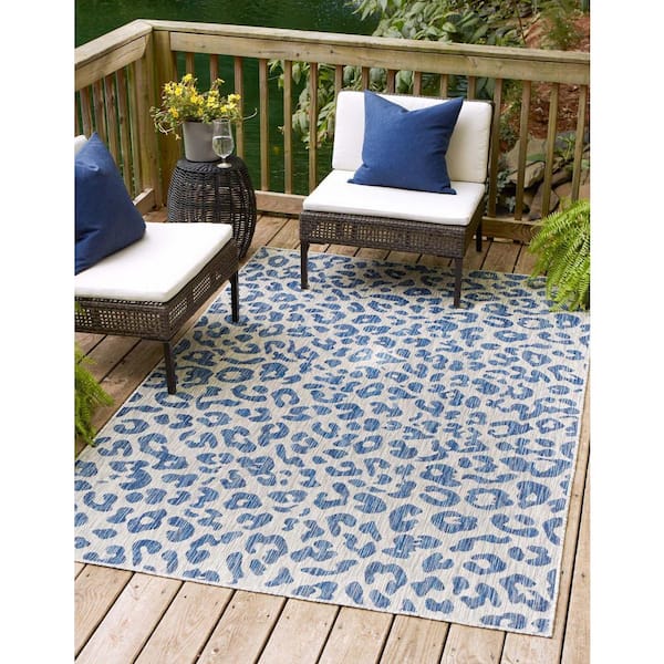 Azure Leopard Outdoor 6 ft. x 9 ft. Area Rug