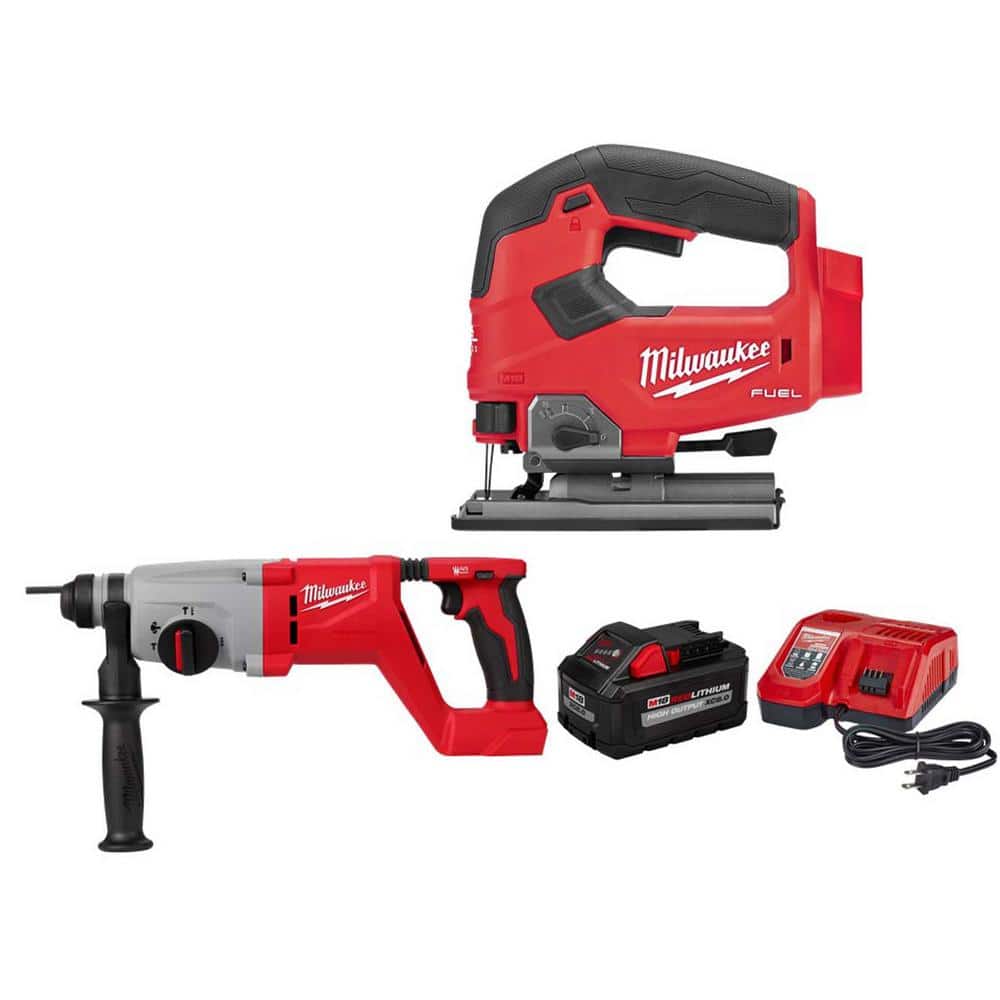 Milwaukee M18 FUEL 18V Lithium-Ion Brushless Cordless Jig Saw w/1 in. SDS Plus Rotary Hammer & 8.0ah Starter Kit -  2737-20-261