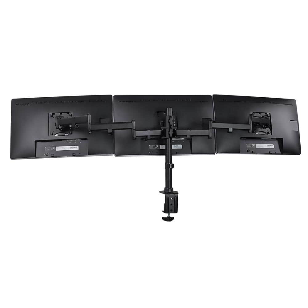 Black Adjustable Triple Monitor Desk Mount with Steel and Aluminum Arms