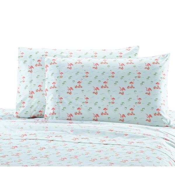 Harper Lane 3-Piece Flamingo Palm Trees Pink and Green Coastal Microfiber Twin Sheet Set