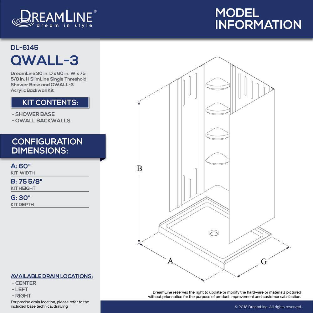 White Acrylic 60" x 36" Alcove Shower Kit with Shelves