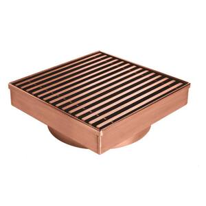4 in. x 4 in. Rose Gold Square Shower Drain with Linear Pattern Drain Cover