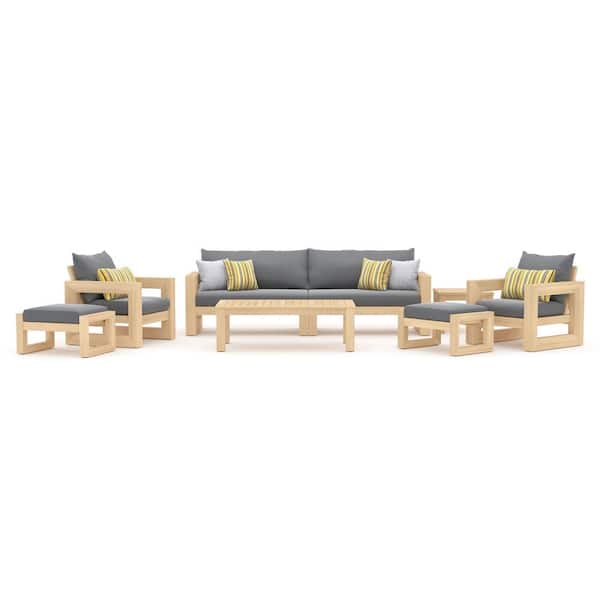 RST BRANDS Benson 8-Piece Wood Patio Conversation Set with Sunbrella Charcoal Grey Cushions
