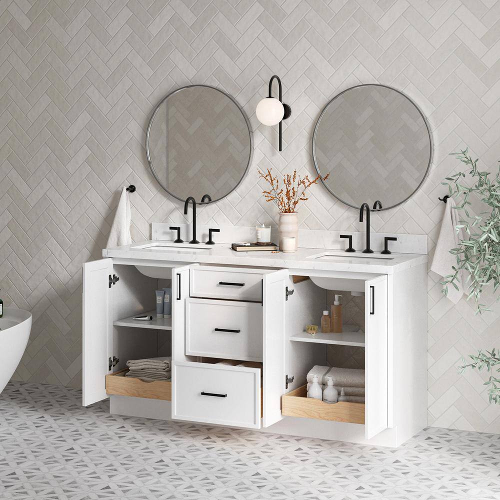 Kelly 66" White Double Sink Vanity with Carrara Quartz Top
