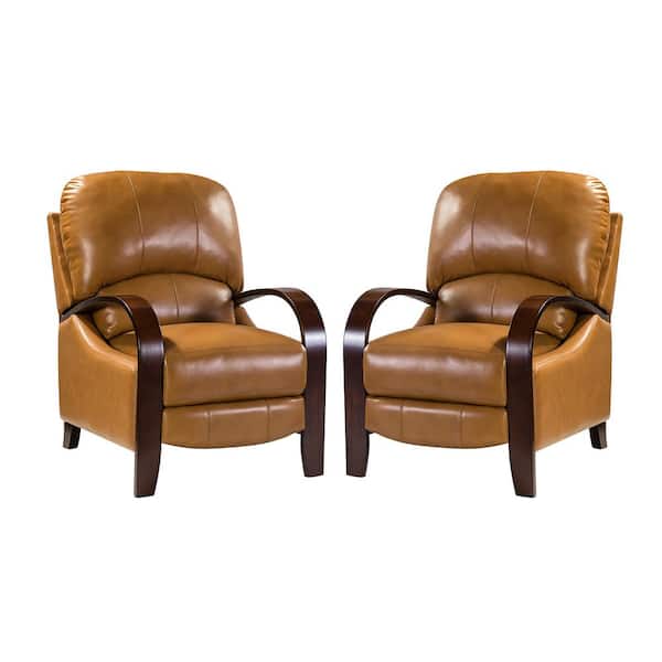 ARTFUL LIVING DESIGN Ernesto Camel Genuine Leather with The Wooden Armrest Recliner (Set of 2)