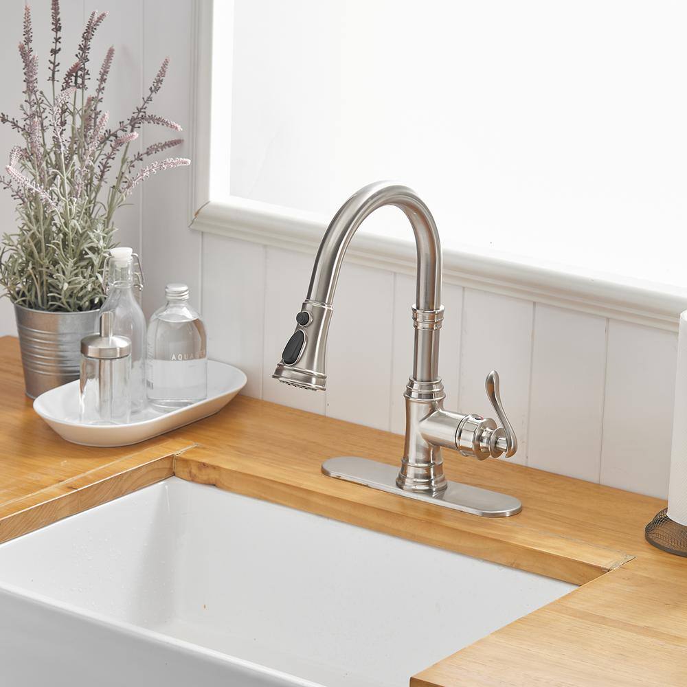 Brushed Nickel High-Arc Kitchen Faucet with Pull-Out Spray