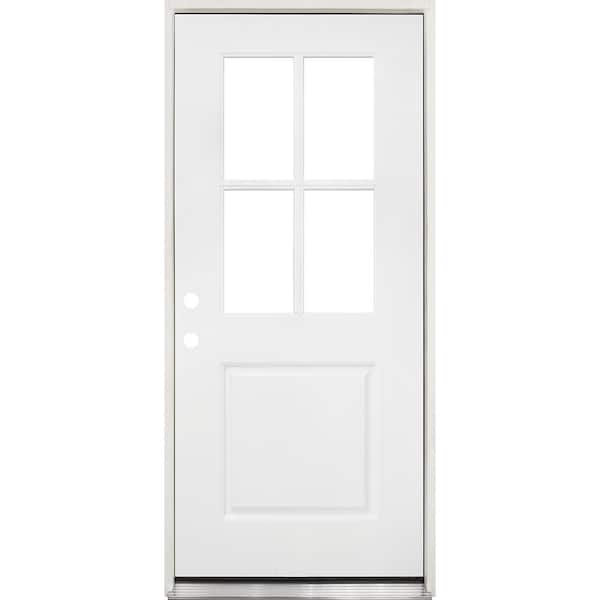 Steves & Sons Legacy 36 in. x 80 in. 4-Lite 1/2-Lite Clear Glass RHIS White Primed Fiberglass Prehung Front Door with Brickmold