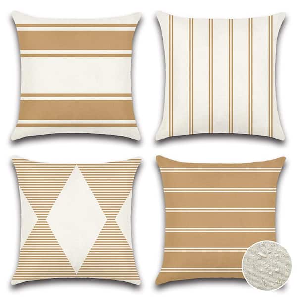 SenQWFa 18 in. x 18 in. Waterproof Modern Geometry Outdoor Beige Throw Pillow Covers with Hidden Zipper (4-Pack)