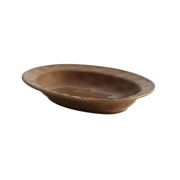 Rachael Ray Cucina Dinnerware 12 in. Stoneware Oval Serving Bowl in Mushroom Brown