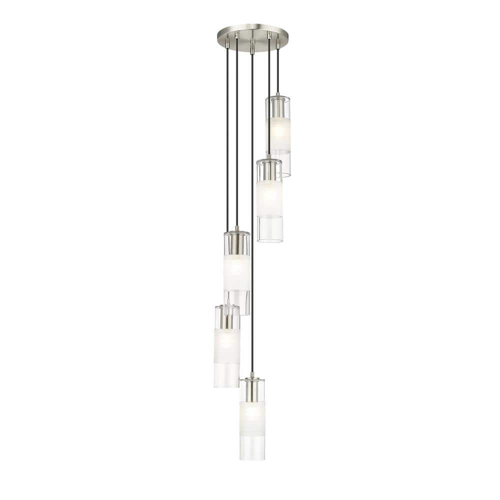 Alton 12 in. 5-Light Brushed Nickel Round Chandelier with Clear Plus Froste