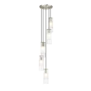 Alton 12 in. 5-Light Brushed Nickel Round Chandelier with Clear Plus Frosted Glass Shades
