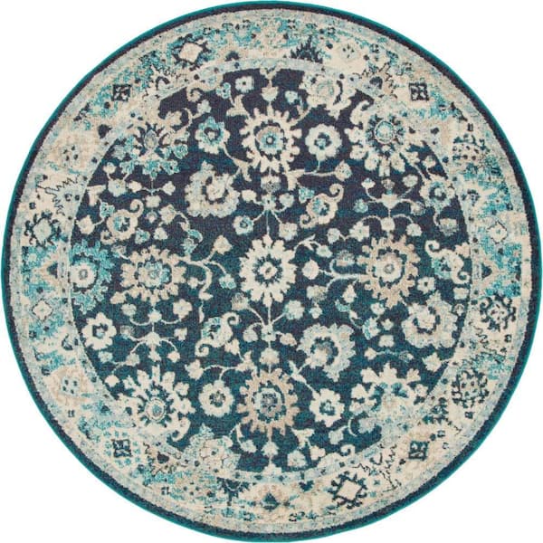 Unique Loom Penrose Krystle Navy Blue 6 ft. x 6 ft. Round Rug