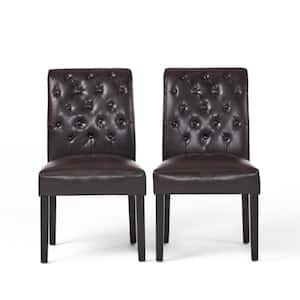 Palermo Brown Leather Tufted Dining Chairs (Set of 2)